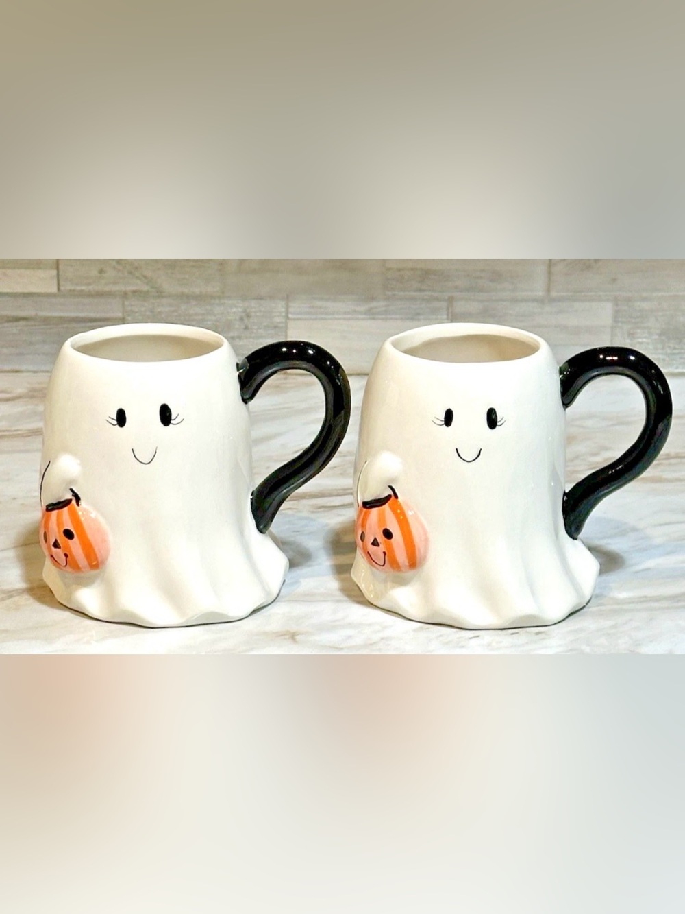 Set of Two Boston Warehouse Trading Corp 18 oz Ghost with Jack-O-Lantern Mugs